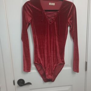 Hollister Burgundy Velvet Lace-Up Bodysuit